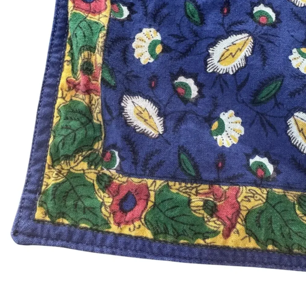 Blue Floral Orange Poppies Cotton Placemats Set 4 Reversible India 14x20 Cottage